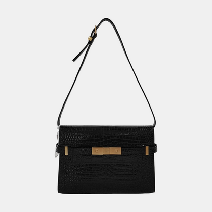 YSL MANHATTAN Small Black Calfskin Embossed Manhattan Bag Single Shoulder Bag Gold Hardware Removable Strap-(SKU)-950079755