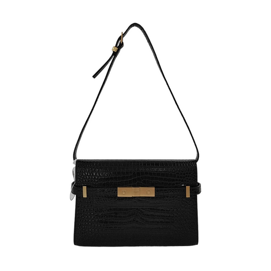 YSL MANHATTAN Small Black Calfskin Embossed Manhattan Bag Single Shoulder Bag Gold Hardware Removable Strap-(SKU)-950079755