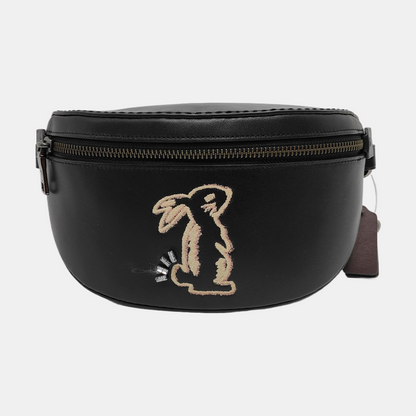 COACH Black皮革刺绣腰包腰包/胸包 Gold Black Hardware-(SKU)-950421260