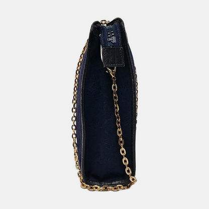 CELINE Dark Blue Canvas Floral Handbag Golden hardware-(SKU)-950300575