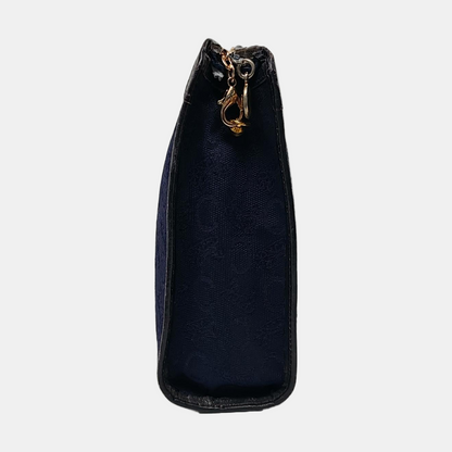 CELINE Dark Blue Canvas Floral Handbag Golden hardware-(SKU)-950300575
