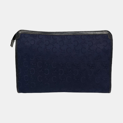 CELINE Dark Blue Canvas Floral Handbag Golden hardware-(SKU)-950300575