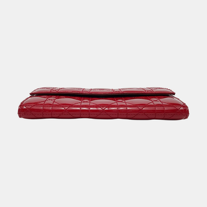 DIOR Lady Dior Burgundy Patent Leather Basketweave Stitched Wallet Golden hardware-(SKU)-950463180