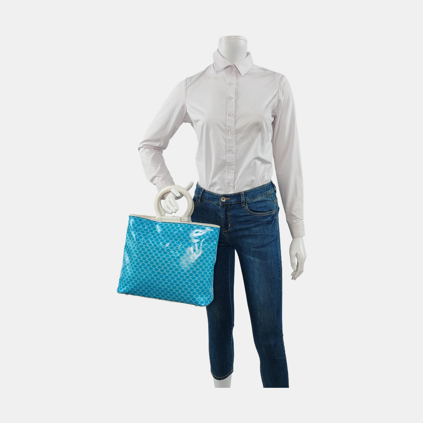 CELINE Blue Special Material Triumphal Arch Handbag Silver Hardware-(SKU)-950400096