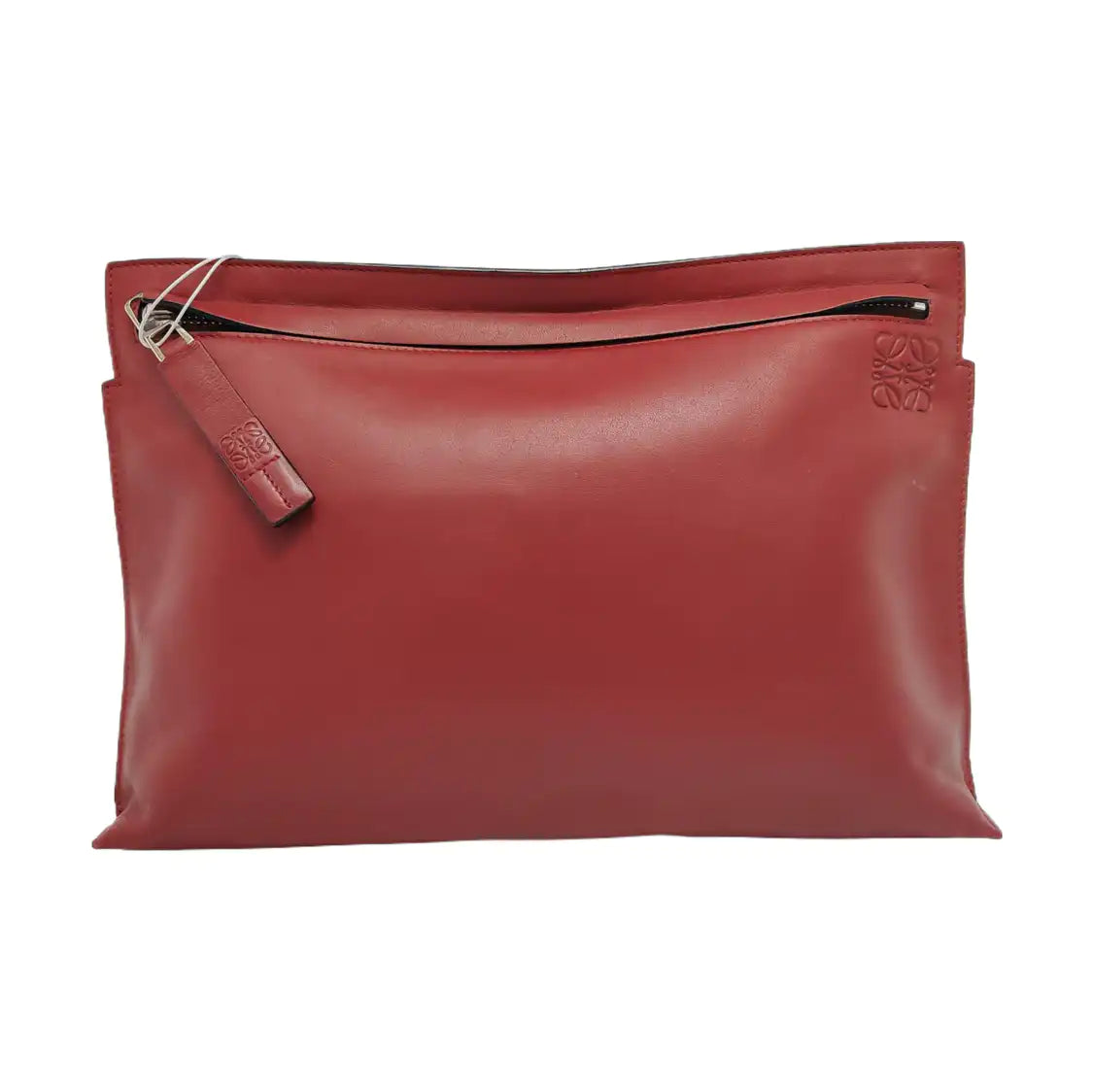 LOEWE T Pouch  Red Cowhide Handbag Silver Hardware-(SKU)-950589661
