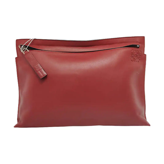 LOEWE T Pouch  Red Cowhide Handbag Silver Hardware-(SKU)-950589661