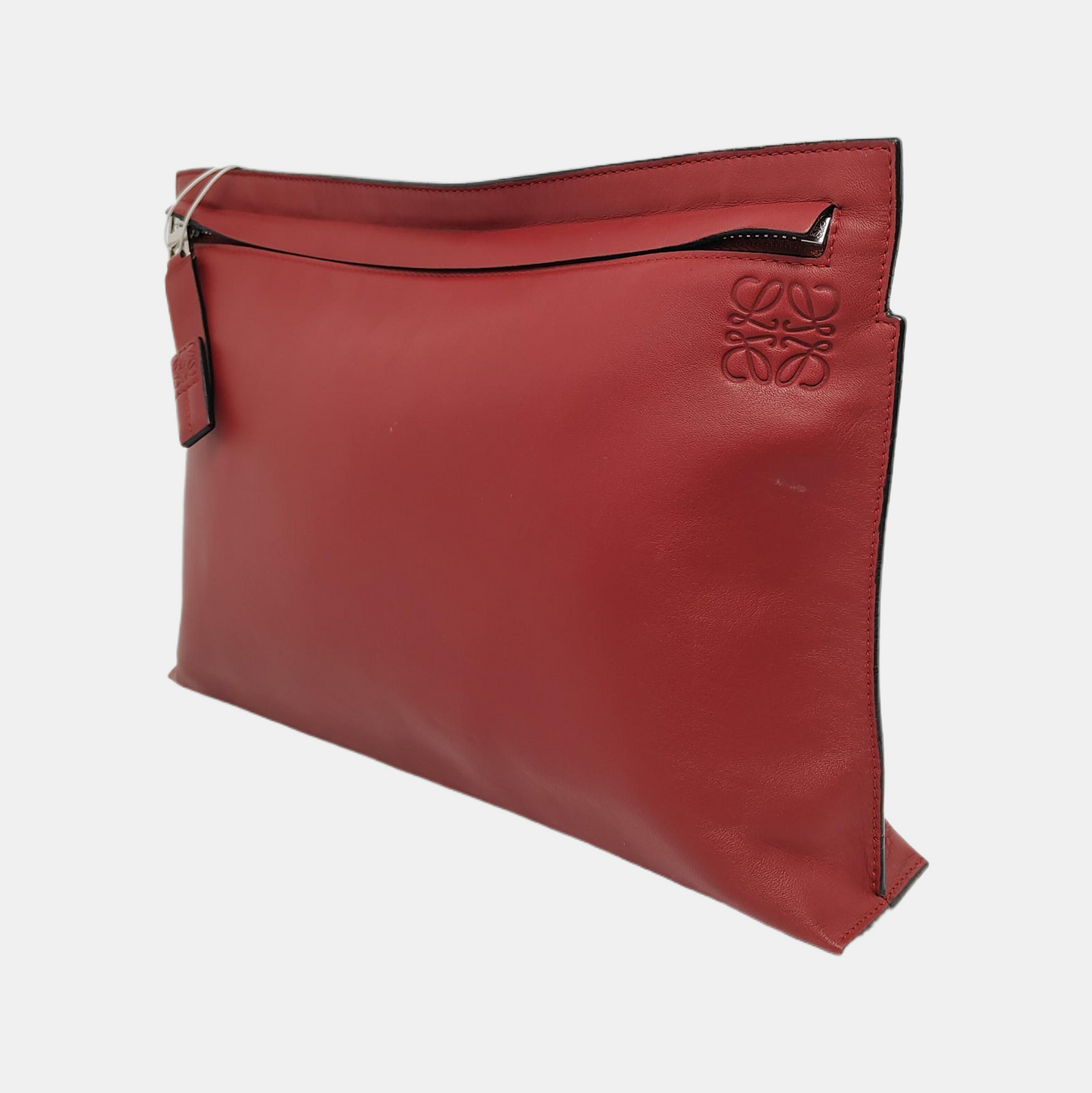LOEWE T Pouch  Red Cowhide Handbag Silver Hardware-(SKU)-950589661