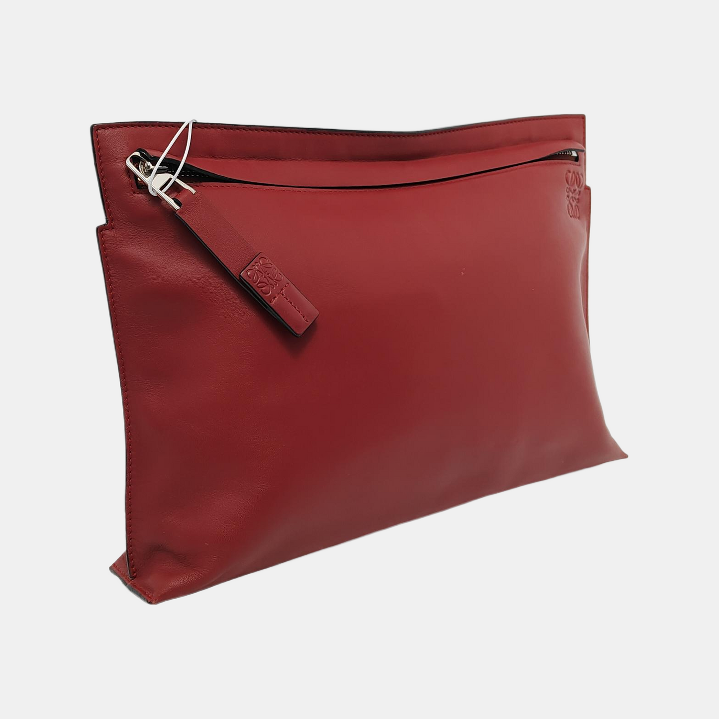 LOEWE T Pouch  Red Cowhide Handbag Silver Hardware-(SKU)-950589661