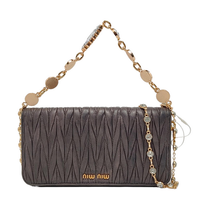 Miu Miu Matelassé Grey Lamb Skin Quilted Crossbody Bag-(SKU)-950467025