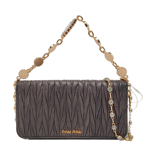 Miu Miu Matelassé Grey Lamb Skin Quilted Crossbody Bag-(SKU)-950467025