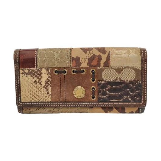 COACH Brown Mixed Material Monogrammed Textured Wallet Golden hardware Vintage model-(SKU)-950089793