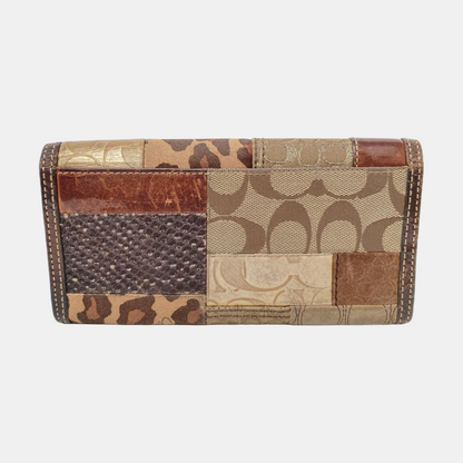 COACH Brown Mixed Material Monogrammed Textured Wallet Golden hardware Vintage model-(SKU)-950089793