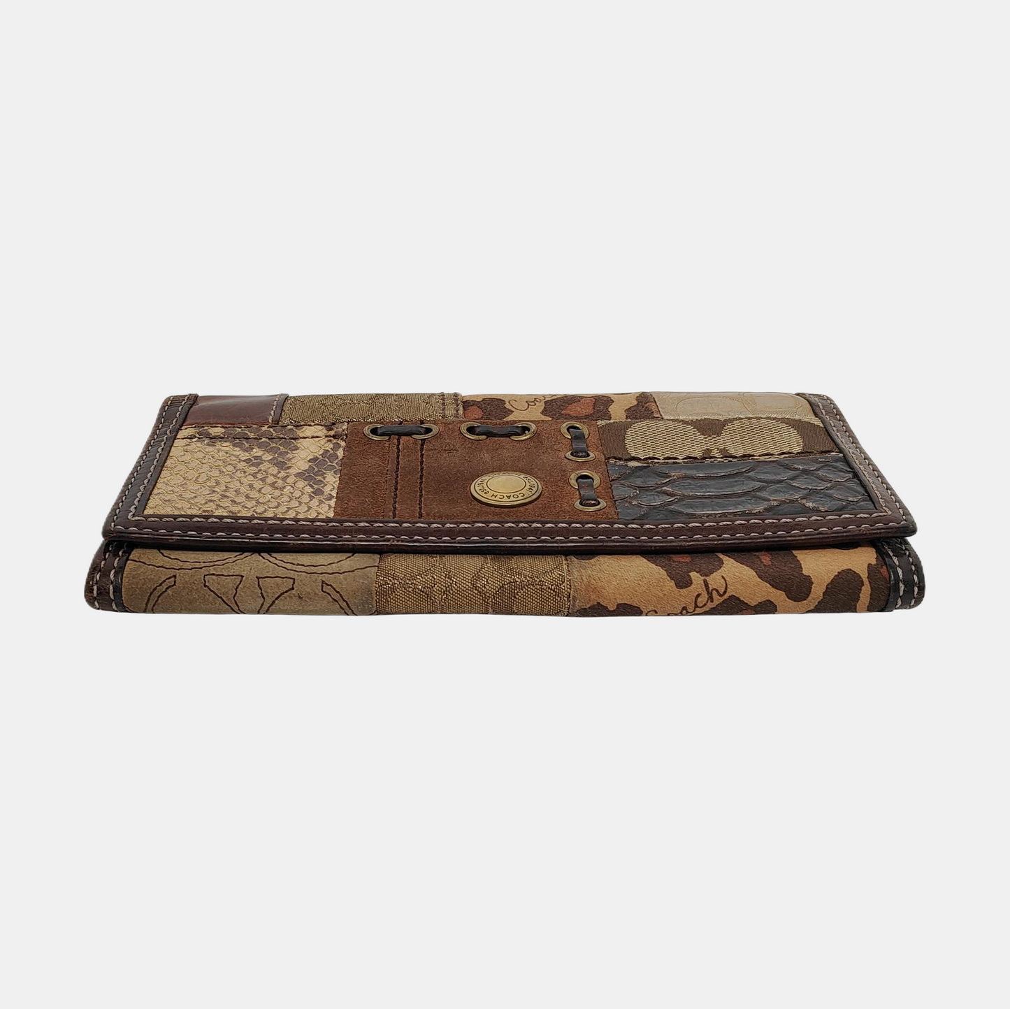 COACH Brown Mixed Material Monogrammed Textured Wallet Golden hardware Vintage model-(SKU)-950089793
