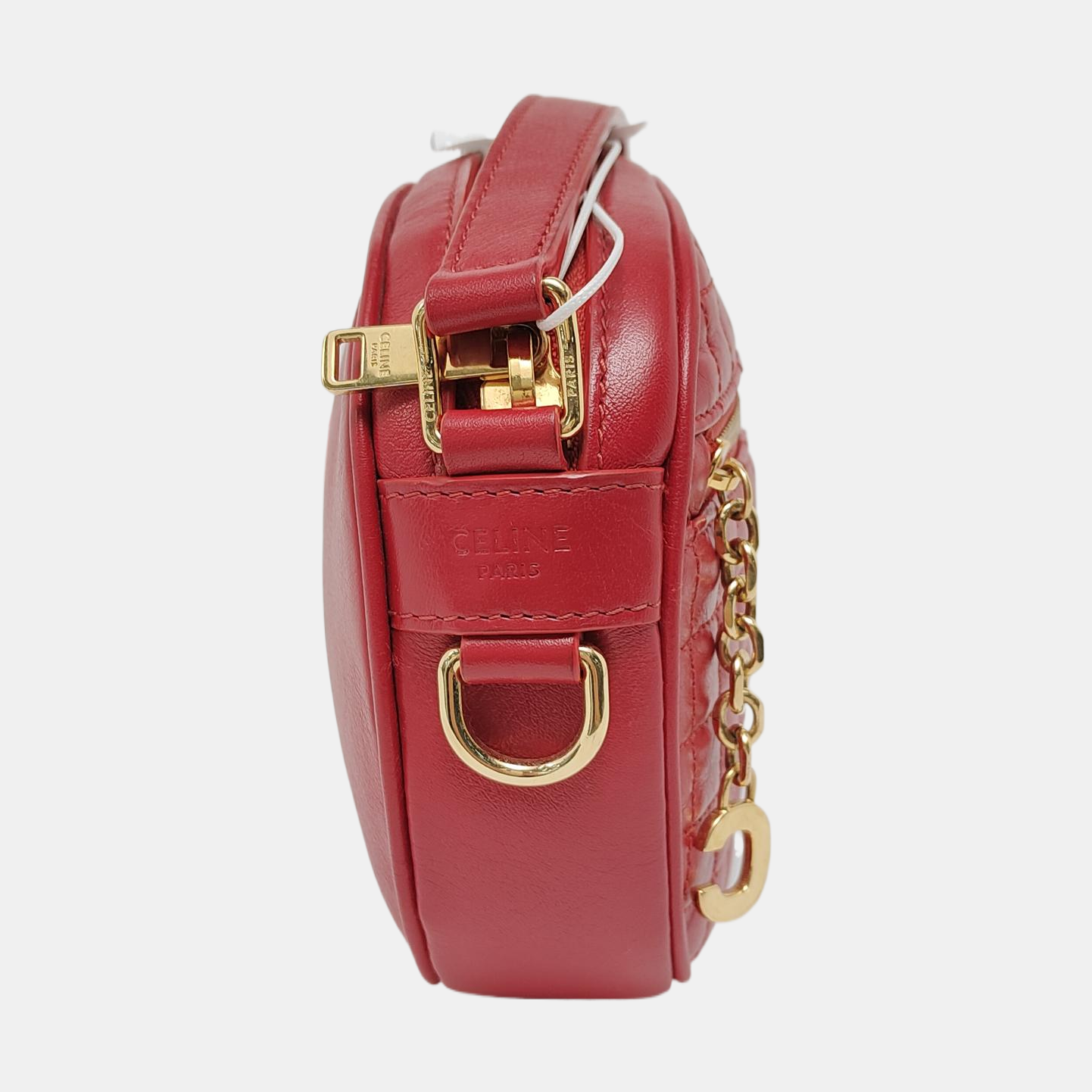 CELINE C CHARM Small size Red Leather Quilted Shoulder Bag Golden hardware-(SKU)-950436604