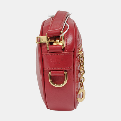 CELINE C CHARM Small size Red Leather Quilted Shoulder Bag Golden hardware-(SKU)-950436604
