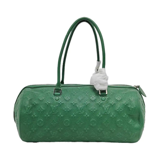 LOUIS VUITTON NEO PAPILLON Green leather monogram embossed Boston bag shoulder bag handbag crossbody bag with silver hardware and removable shoulder strap-(SKU)-950486296
