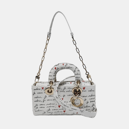 DIOR Lady D-Joy Small White Leather Printed Crossbody Bag Single Shoulder Bag with Gold Red Hardware 2 Removable Shoulder Straps-(SKU)-950358762
