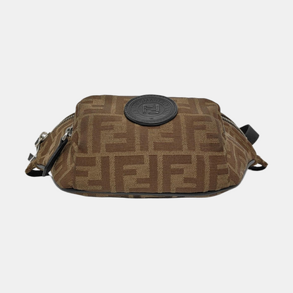 FENDI 棕色帆布双F腰包腰包/胸包 Silver Hardware-(SKU)-937615271