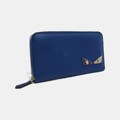 FENDI Blue Cowhide Mini Monster Wallet Silver Hardware Complete Accessories-(SKU)-950501474