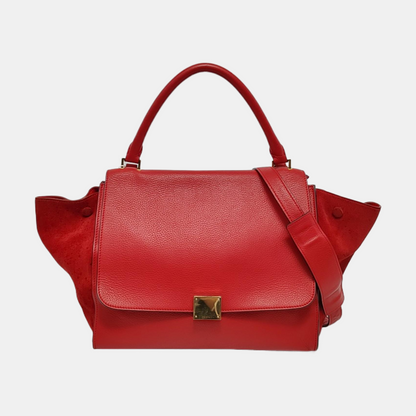 CELINE TRAPEZE Medium size Red Cowhide Swing Bag Single Shoulder Bag Handbag Golden hardware Removable shoulder strap-(SKU)-950729594