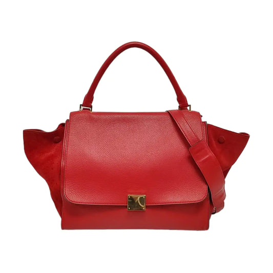 CELINE TRAPEZE Medium size Red Cowhide Swing Bag Single Shoulder Bag Handbag Golden hardware Removable shoulder strap-(SKU)-950729594