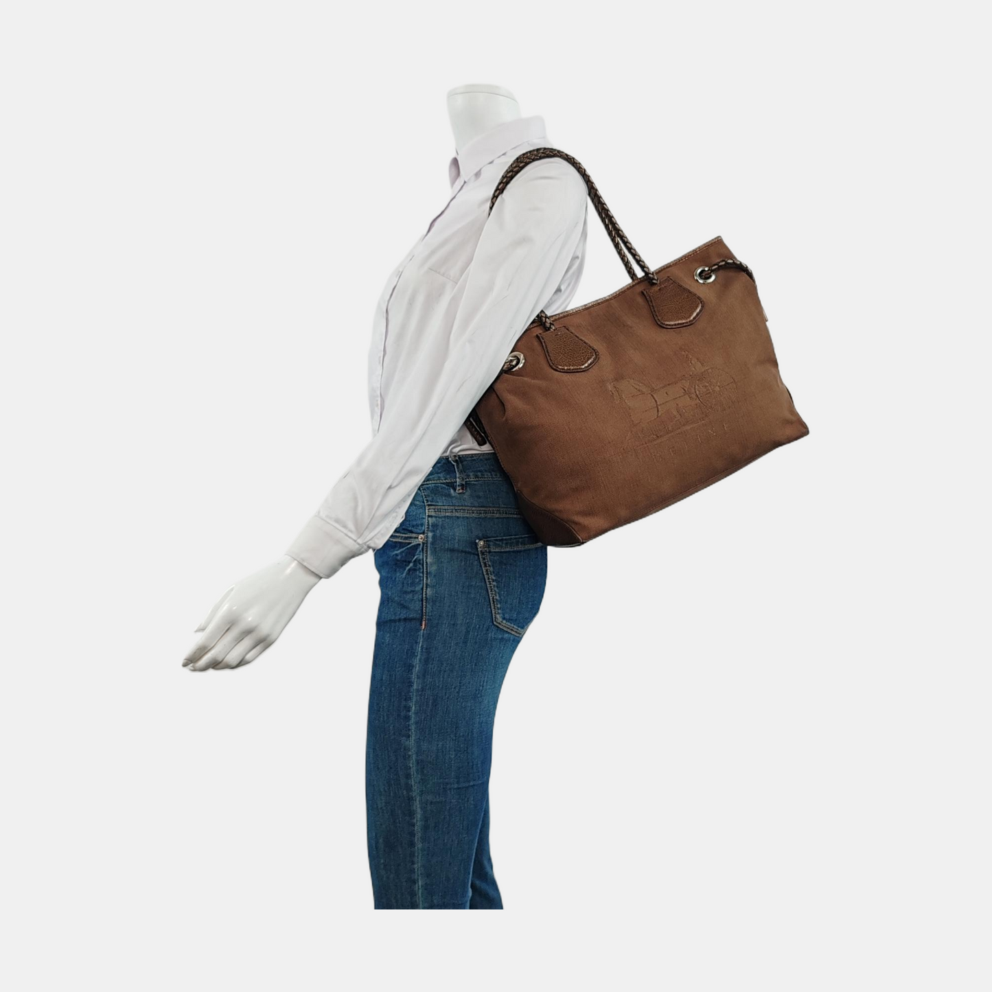 CELINE Tote bag Brown Canvas Shoulder Bag Silver Hardware-(SKU)-950569328