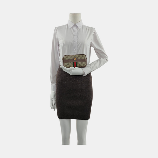 GUCCI Ophidia  Beige Coated Canvas Monogrammed Floral Print Handbag腰包/胸包 Golden hardware-(SKU)-951036127