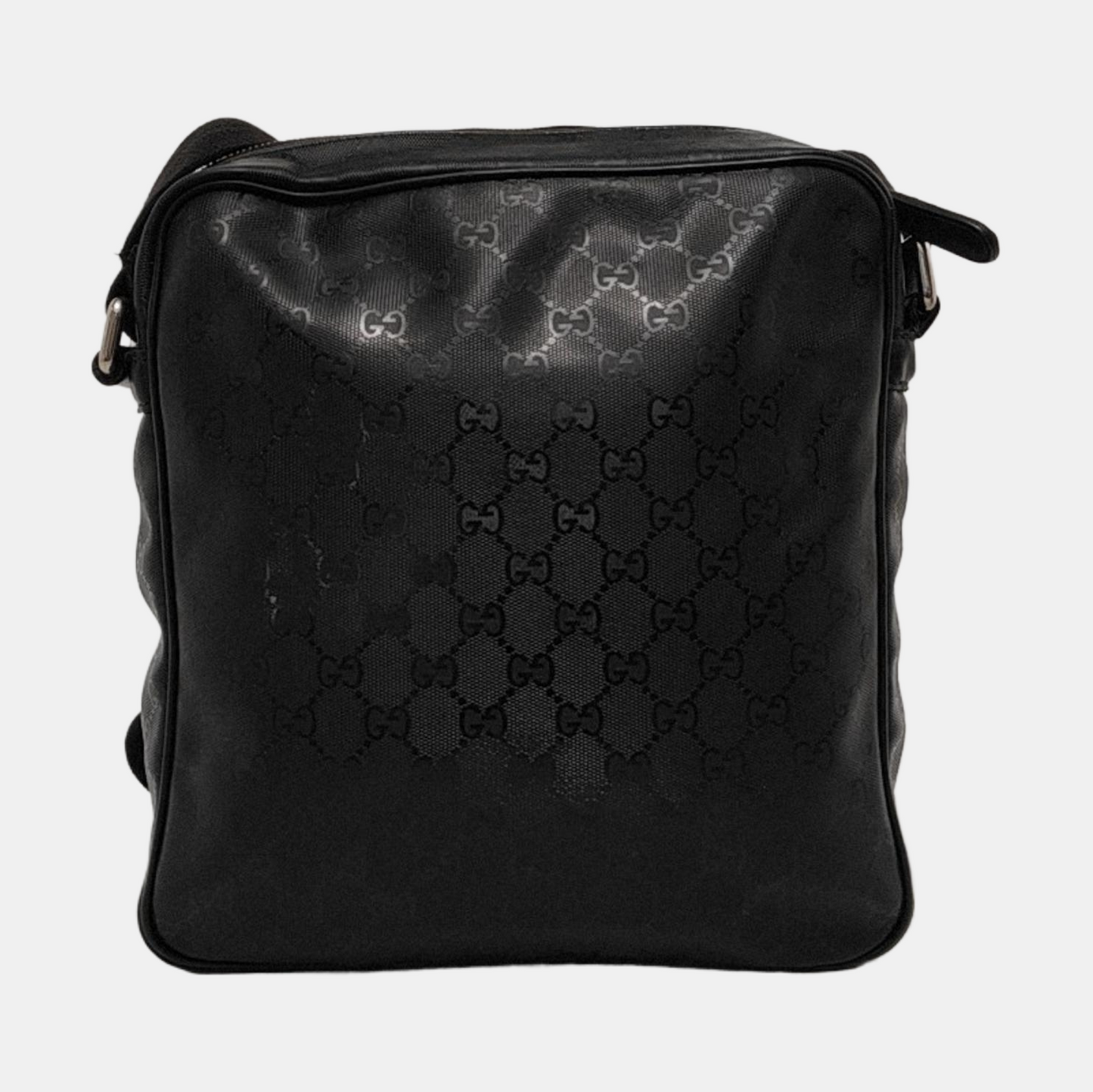 GUCCI GG Imprime Messenger Black Coated Canvas Monogrammed Single Shoulder Bag Sling Silver Hardware-(SKU)-950931725