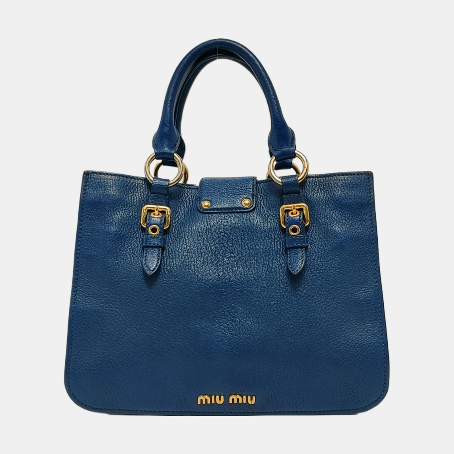 Miu Miu Tote bag Blue Cowhide Crumpled Shoulder Bag Single Shoulder Bag Crossbody Bag Golden hardware Removable shoulder strap-(SKU)-950926688