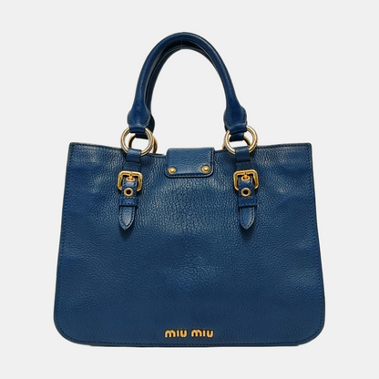 Miu Miu Tote bag Blue Cowhide Crumpled Shoulder Bag Single Shoulder Bag Crossbody Bag Golden hardware Removable shoulder strap-(SKU)-950926688