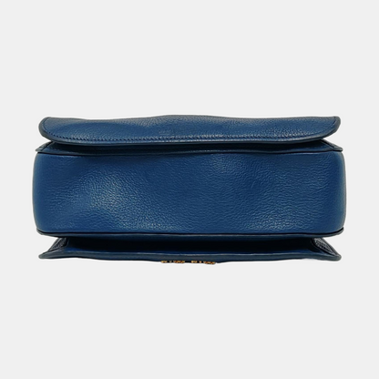 Miu Miu Tote bag Blue Cowhide Crumpled Shoulder Bag Single Shoulder Bag Crossbody Bag Golden hardware Removable shoulder strap-(SKU)-950926688