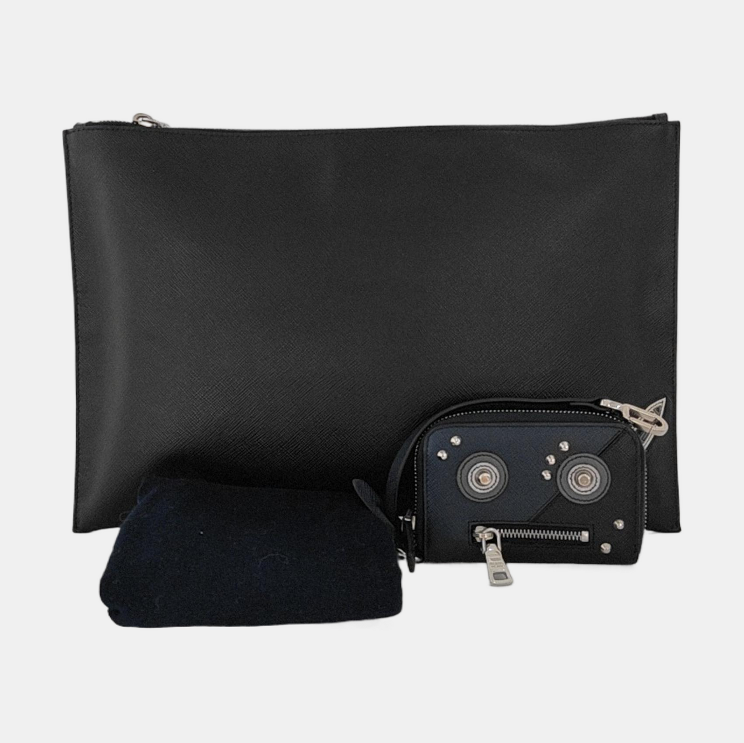 PRADA Black Cowhide Printed Crossbody Handbag Silver Hardware Sub-bag-(SKU)-950952142