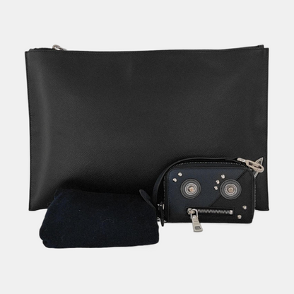 PRADA Black Cowhide Printed Crossbody Handbag Silver Hardware Sub-bag-(SKU)-950952142