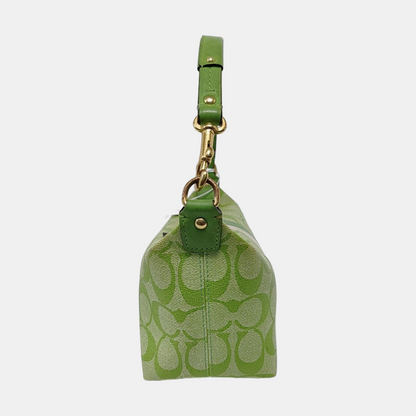 COACH Green Coated Canvas Monogram Printed Handbag Golden hardware-(SKU)-951116147