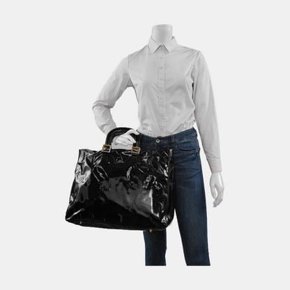 FENDI Tote bag Black漆皮双FHandheld包 Golden Silver Hardware-(SKU)-951092965