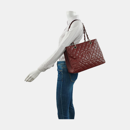 CHANEL CHANEL GST Large Red Calfskin Quilted Monogram Shoulder Bag Tote Bag Silver Hardware 18K-(SKU)-951260857