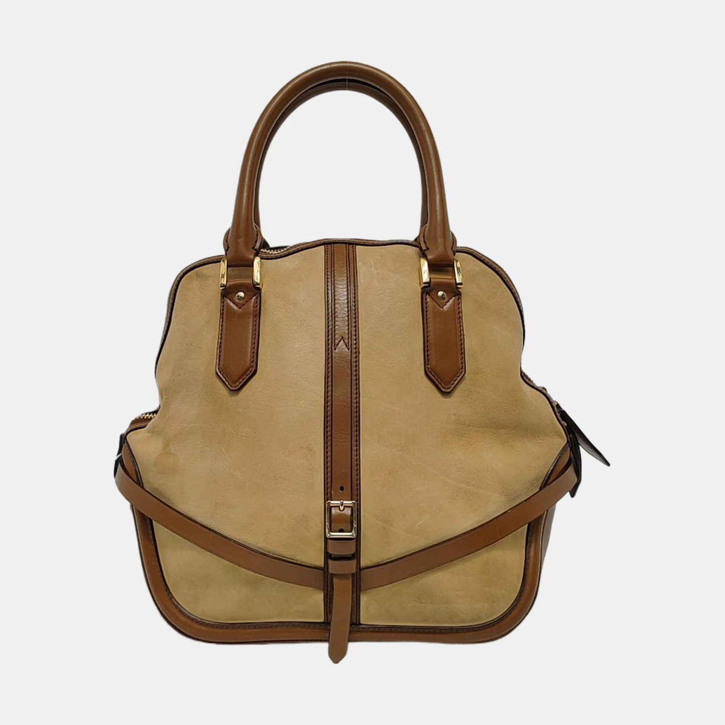 BURBERRY Milverton Khaki Leather Tote Golden hardware-(SKU)-951123220