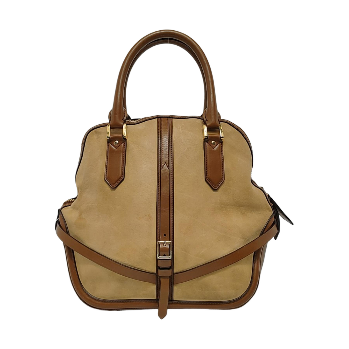 BURBERRY Milverton Khaki Leather Tote Golden hardware-(SKU)-951123220