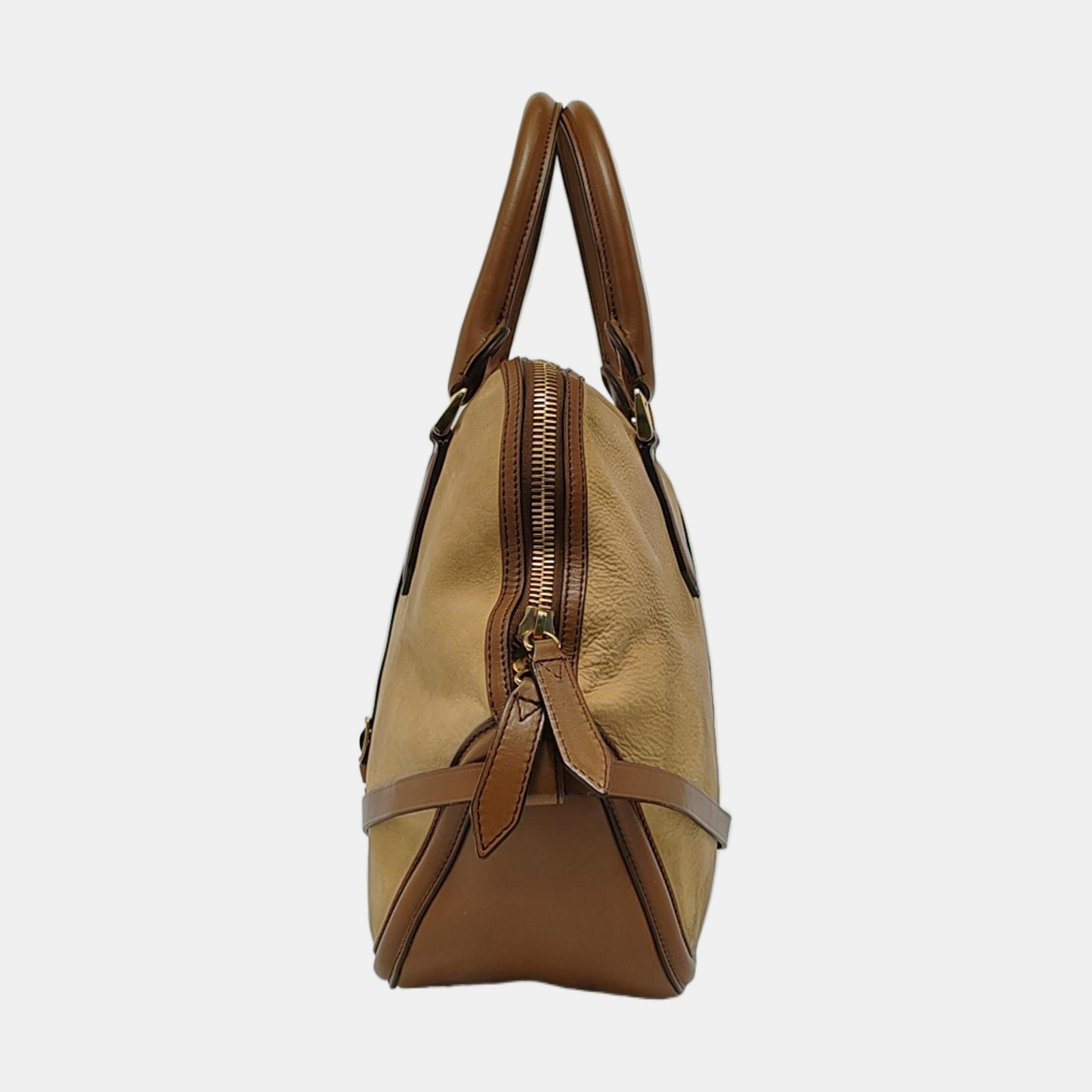 BURBERRY Milverton Khaki Leather Tote Golden hardware-(SKU)-951123220