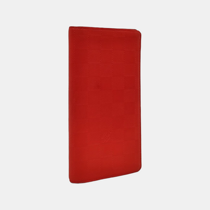 LOUIS VUITTON BRAZZA Orange Cowhide Checkered Logo Wallet Ruthenium color hardware-(SKU)-951249626