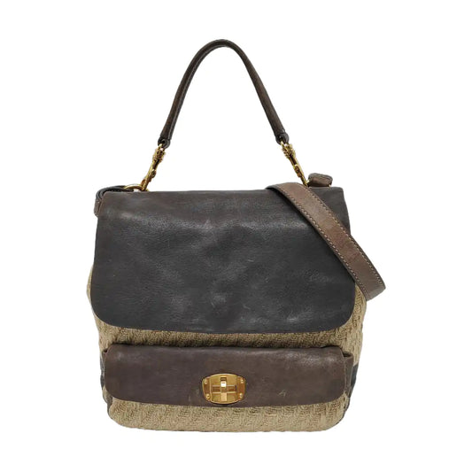 Miu Miu Beige Fabric Crossbody Single Shoulder Bag Golden hardware Removable shoulder strap-(SKU)-951232002