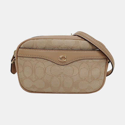COACH Camera Bag Khaki Canvas Monogram Shoulder Bag Golden hardware Removable shoulder strap-(SKU)-951333226