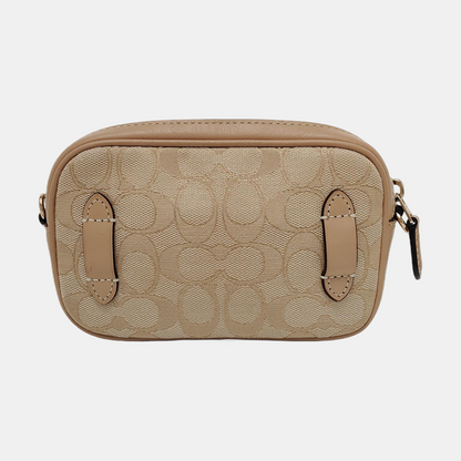 COACH Camera Bag Khaki Canvas Monogram Shoulder Bag Golden hardware Removable shoulder strap-(SKU)-951333226