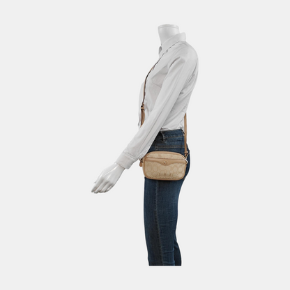 COACH Camera Bag Khaki Canvas Monogram Shoulder Bag Golden hardware Removable shoulder strap-(SKU)-951333226