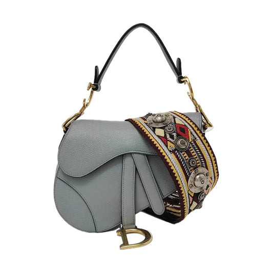 DIOR Saddle Mini Blue Calfskin Saddle Bag Shoulder Bag Golden Hardware Detachable Strap-(SKU)-951263637