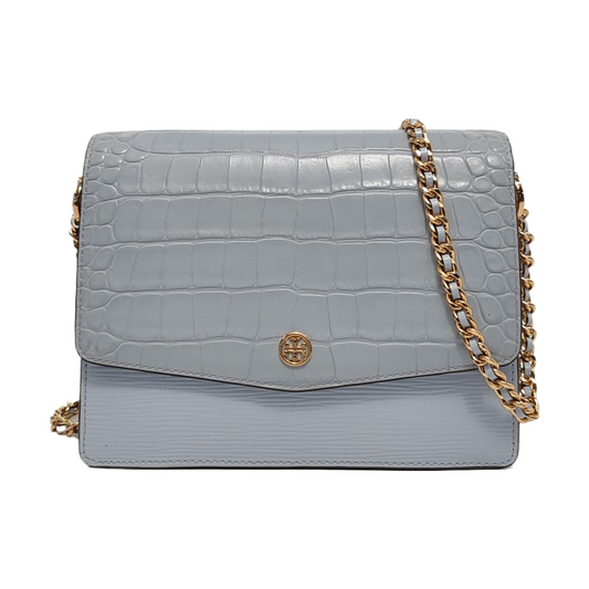 TORY BURCH Robinson Blue Calf Leather Crocodile Texture Single Shoulder Bag Handbag Golden hardware-(SKU)-951368581