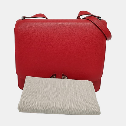 HERMÈS 2002 26 Red Evercolor Calfskin Crossbody Shoulder Bag with Silver Hardware, C-(SKU)-951512594