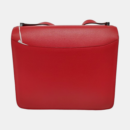 HERMÈS 2002 26 Red Evercolor Calfskin Crossbody Shoulder Bag with Silver Hardware, C-(SKU)-951512594