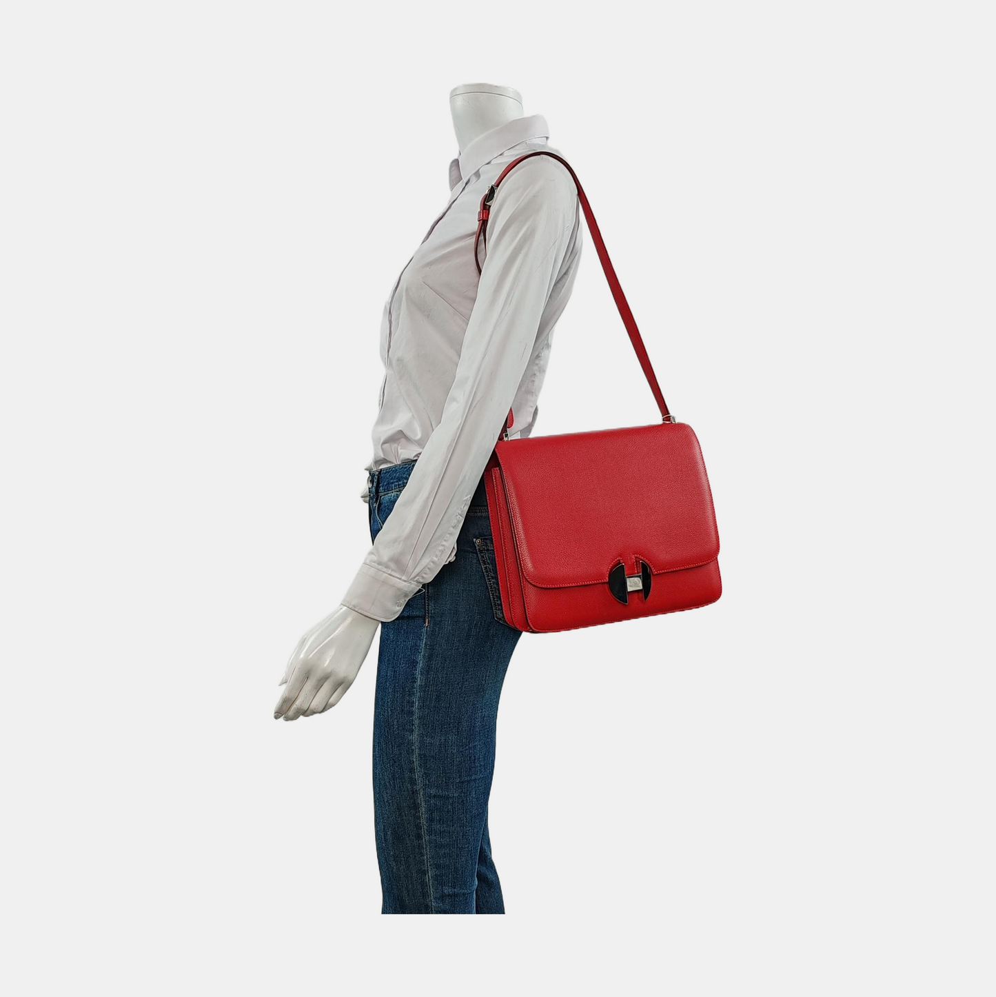 HERMÈS 2002 26 Red Evercolor Calfskin Crossbody Shoulder Bag with Silver Hardware, C-(SKU)-951512594