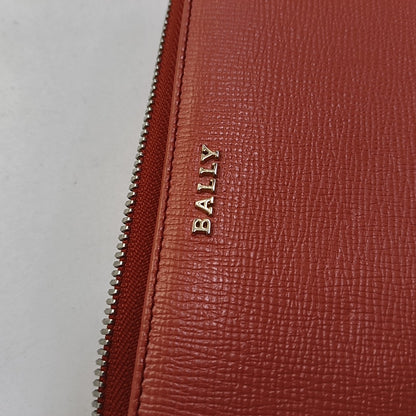 BALLY Orange-Pink Leather Embossed Wallet Golden hardware-(SKU)-951391066